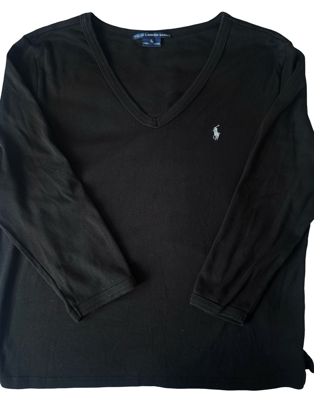 Ralph Lauren Sport Women’s Black 100% Cotton V-Neck 3/4 Sleeve T-Shirt Size XL